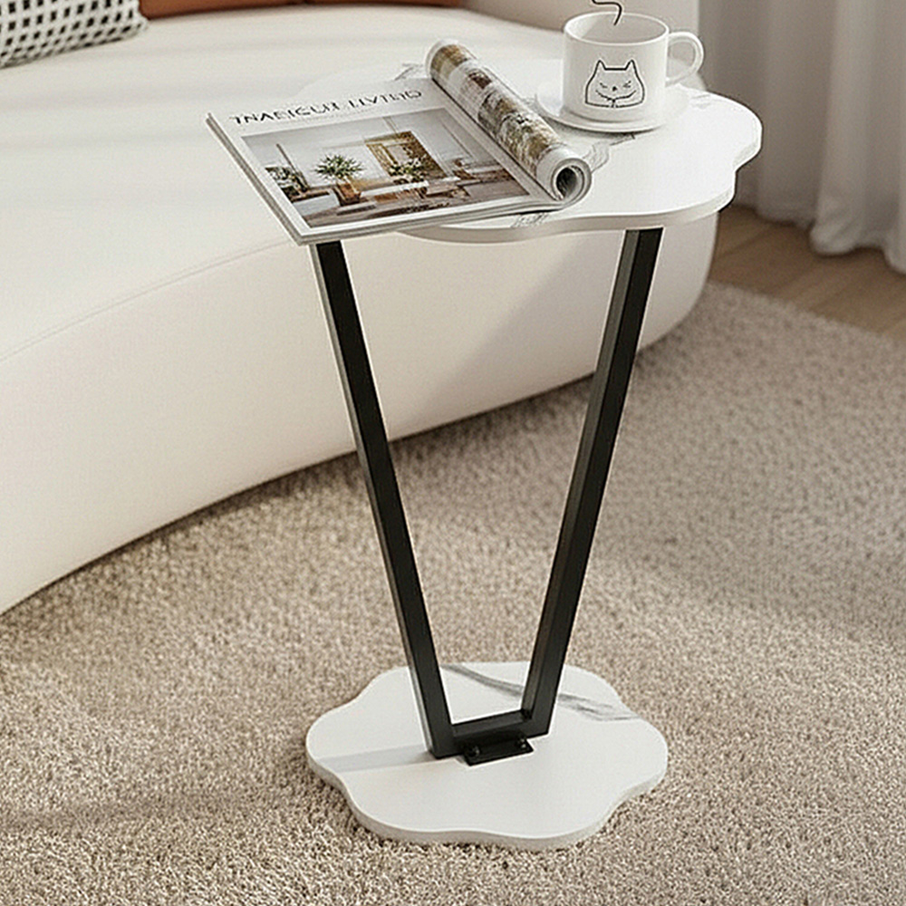Living and Home White Marble Effect Side Table with Steel Frame Image 1
