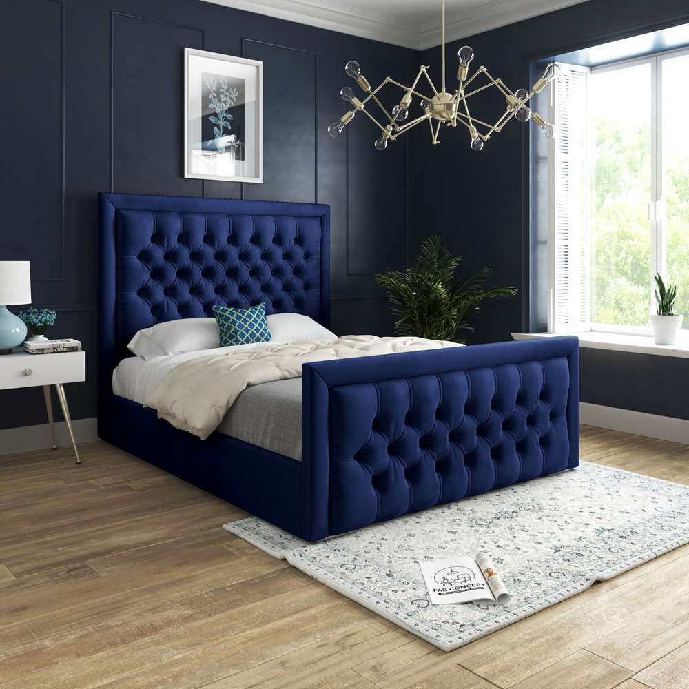 DS Living Kingston Small Double Blue Soft Velvet Bed Frame Image 4