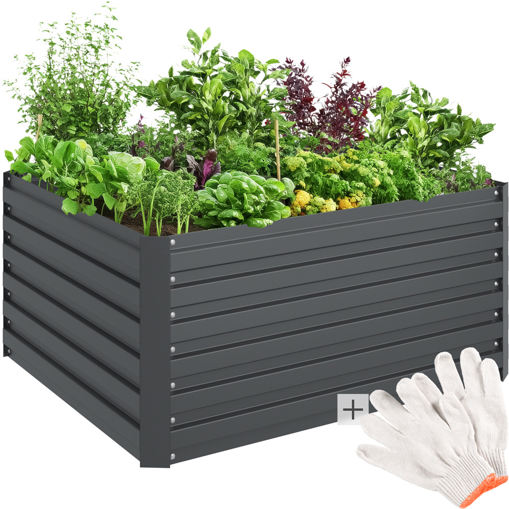 tectake 120 x 100cm Grey Galvanised Steel Raised Garden Bed Image 2