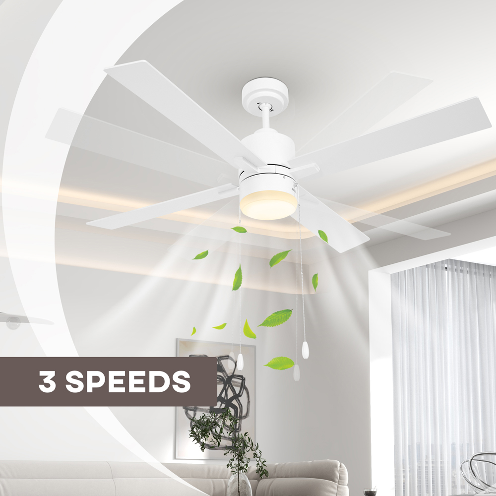 HOMCOM White and Natural Reversible Ceiling Fan with Light and Pull Chain Image 4