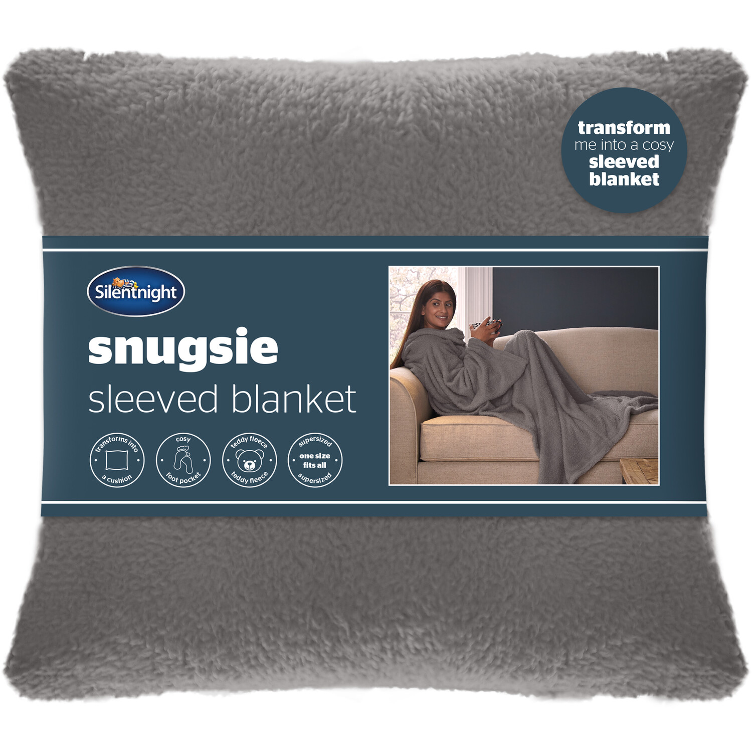 Silentnight Snugsie Sleeved Blanket  - Charcoal Image 1