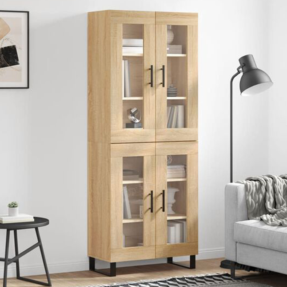 vidaXL 4 Glass Door Sonoma Oak Highboard Image 1
