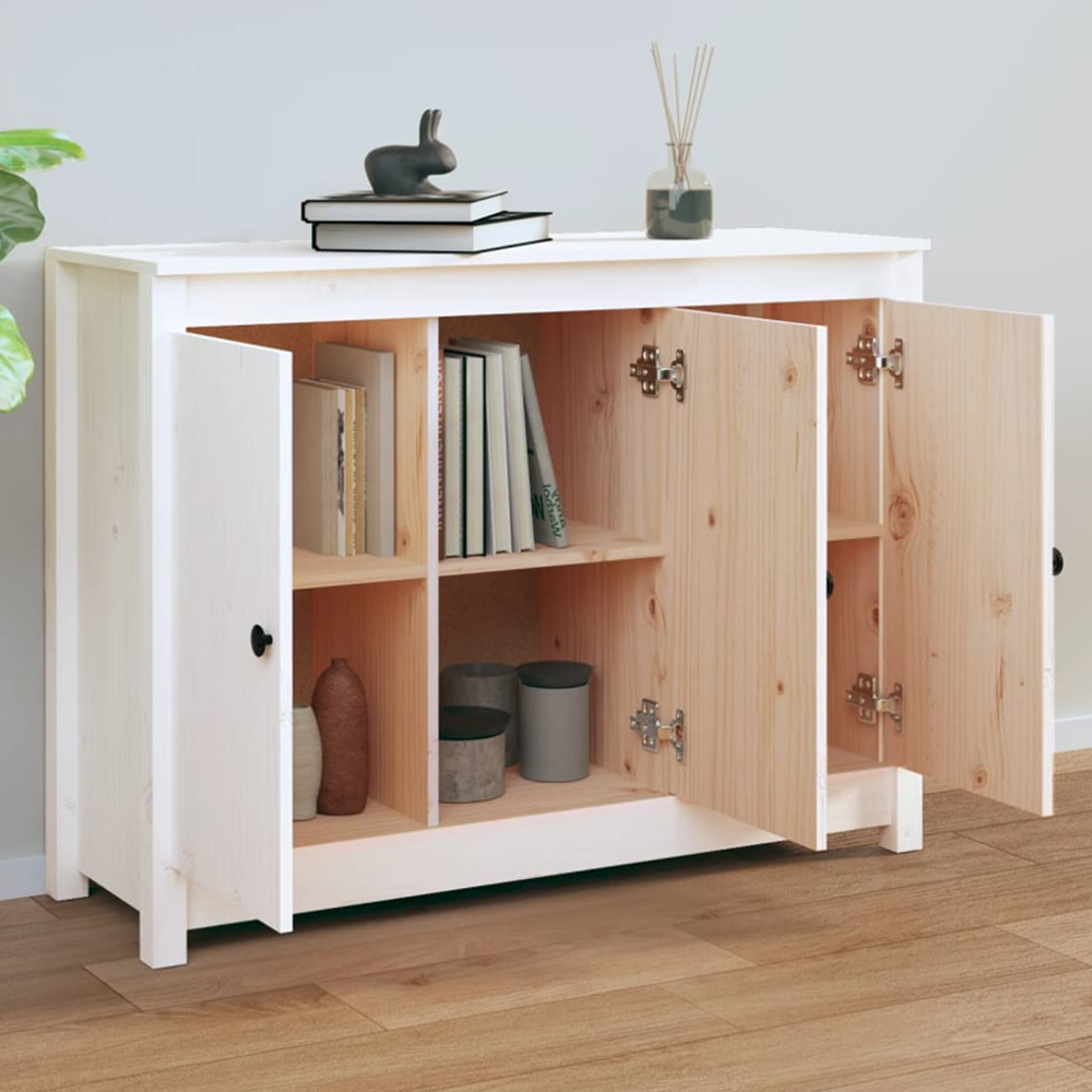 vidaXL 3 Door White Solid Pine Wood Sideboard Image 1