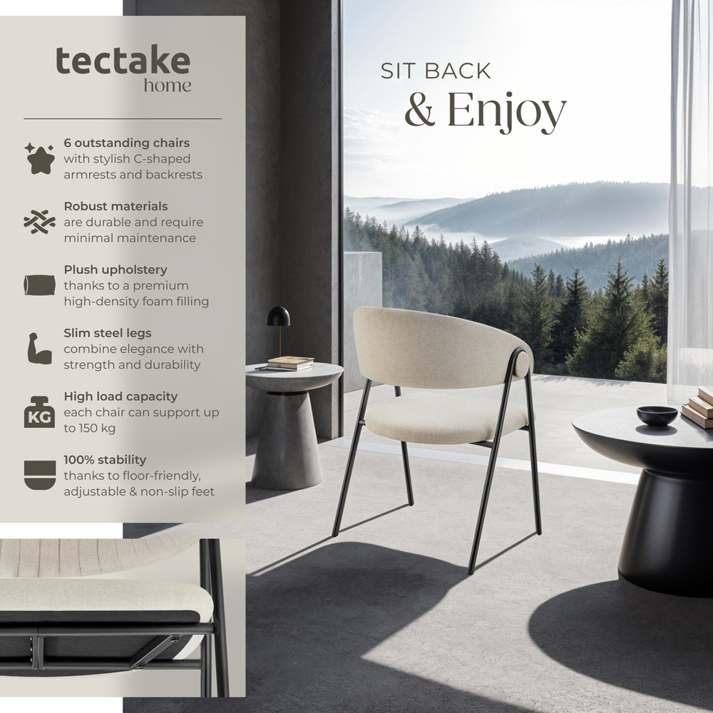 tectake Bedano Set of 6 Greige Dining Chair Image 6