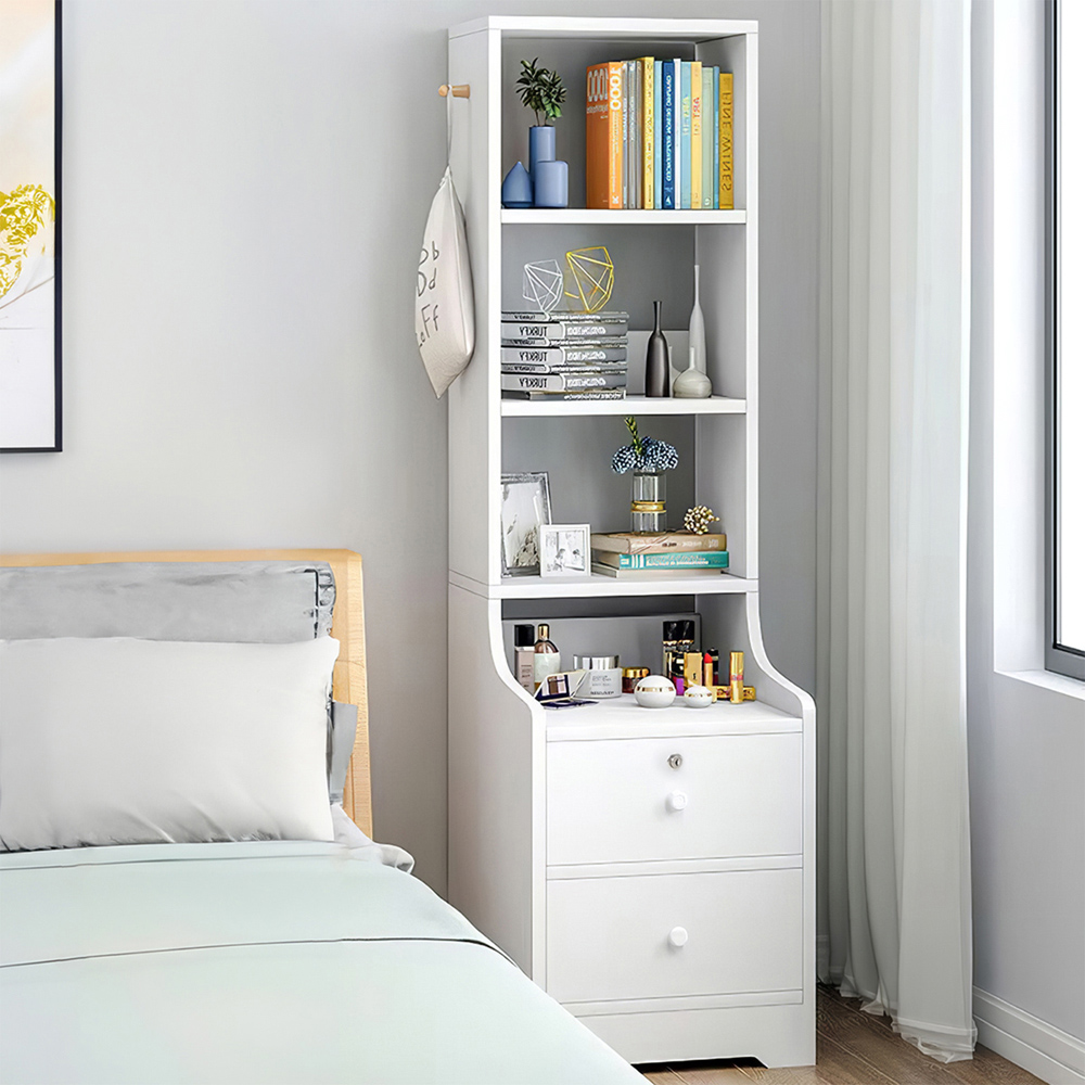 Living and Home 2 Drawer 4 Shelf White Tall Bedside Table Image 7