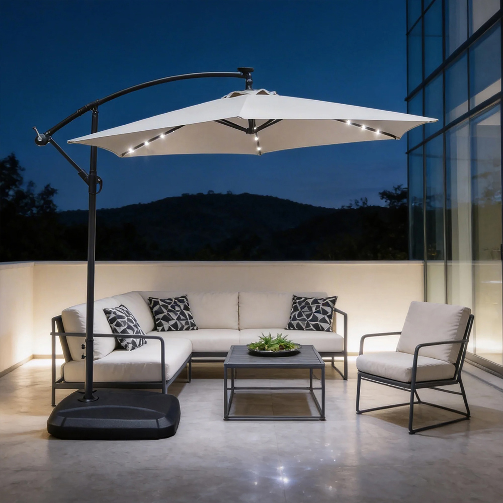 Direct Wicker Beige LED Tilt and Crank Hanging Cantilever Parasol 2.94m Image 3