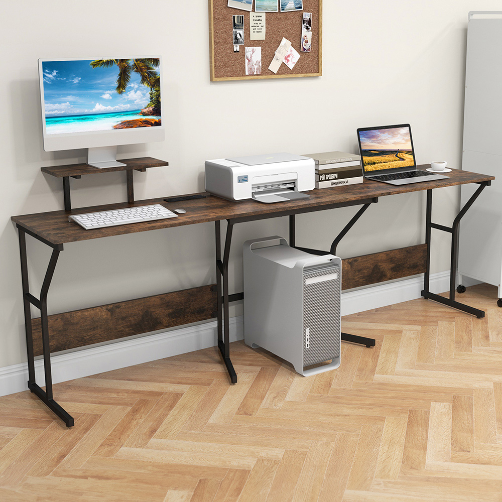 Costway L Shaped Corner Computer Desk Rustic Brown Image 1