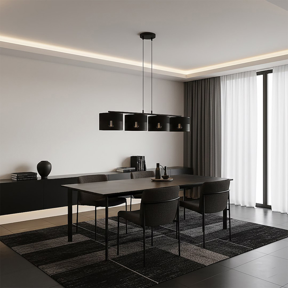 Emibig Karbon 4 Light Cylindrical Shade Black E27 Ceiling Pendant Light Image 6