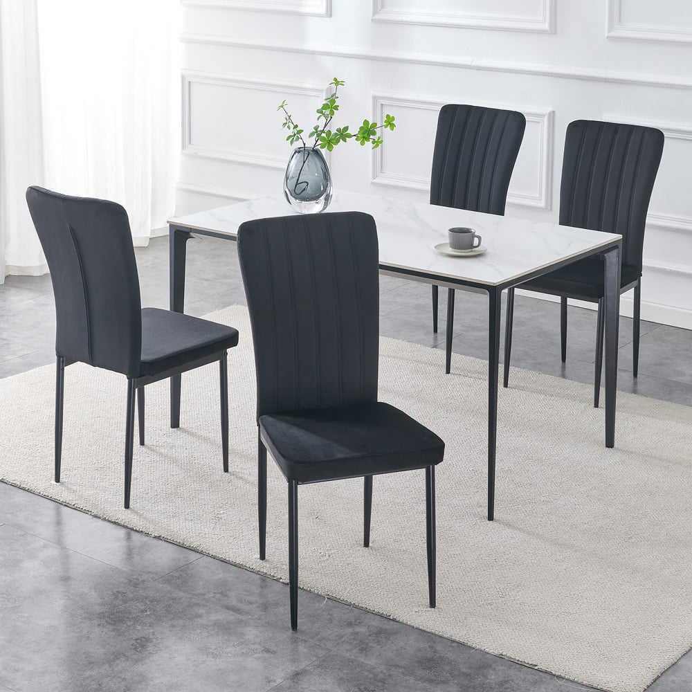 wilko Elle Set of 4 Black Velvet Effect Plush Padded Upholstered Dining Chair Image 7