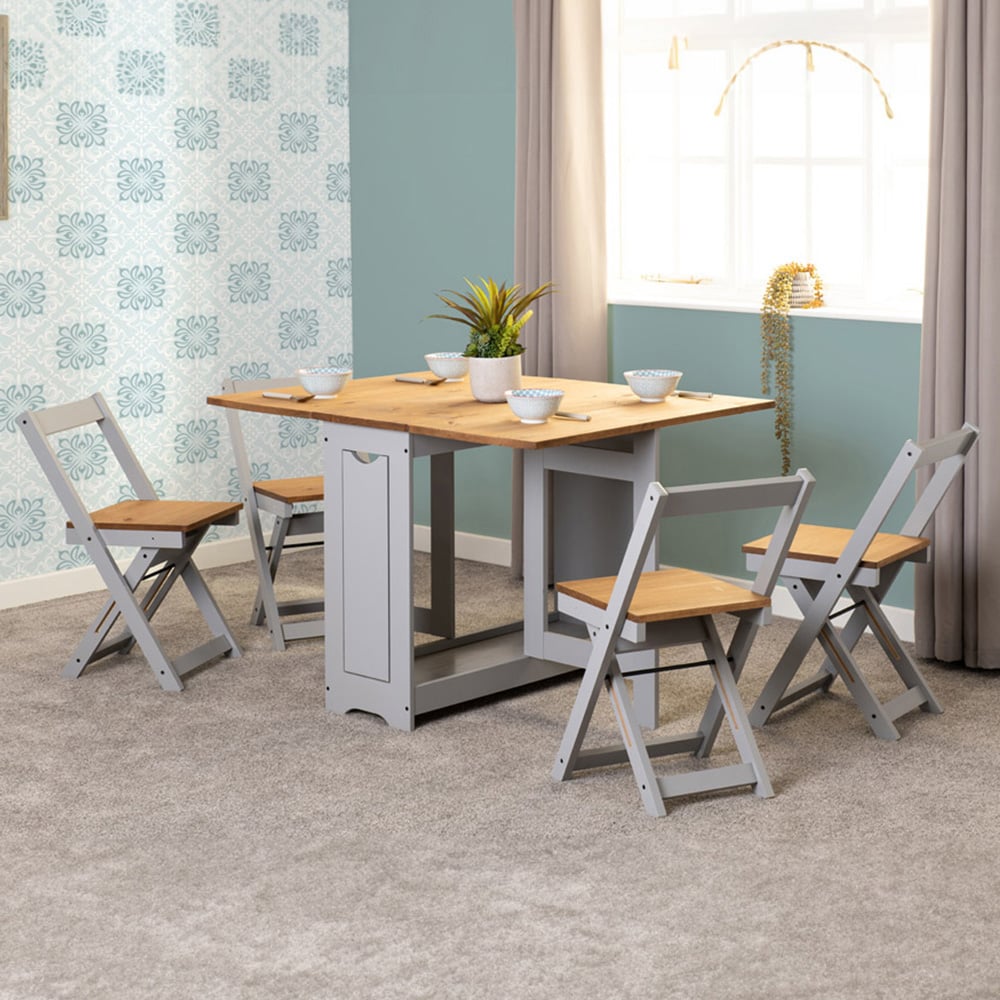 Seconique Santos Butterfly 4 Seater Dining Set Slate Grey Distressed Waxed Pine Image 1
