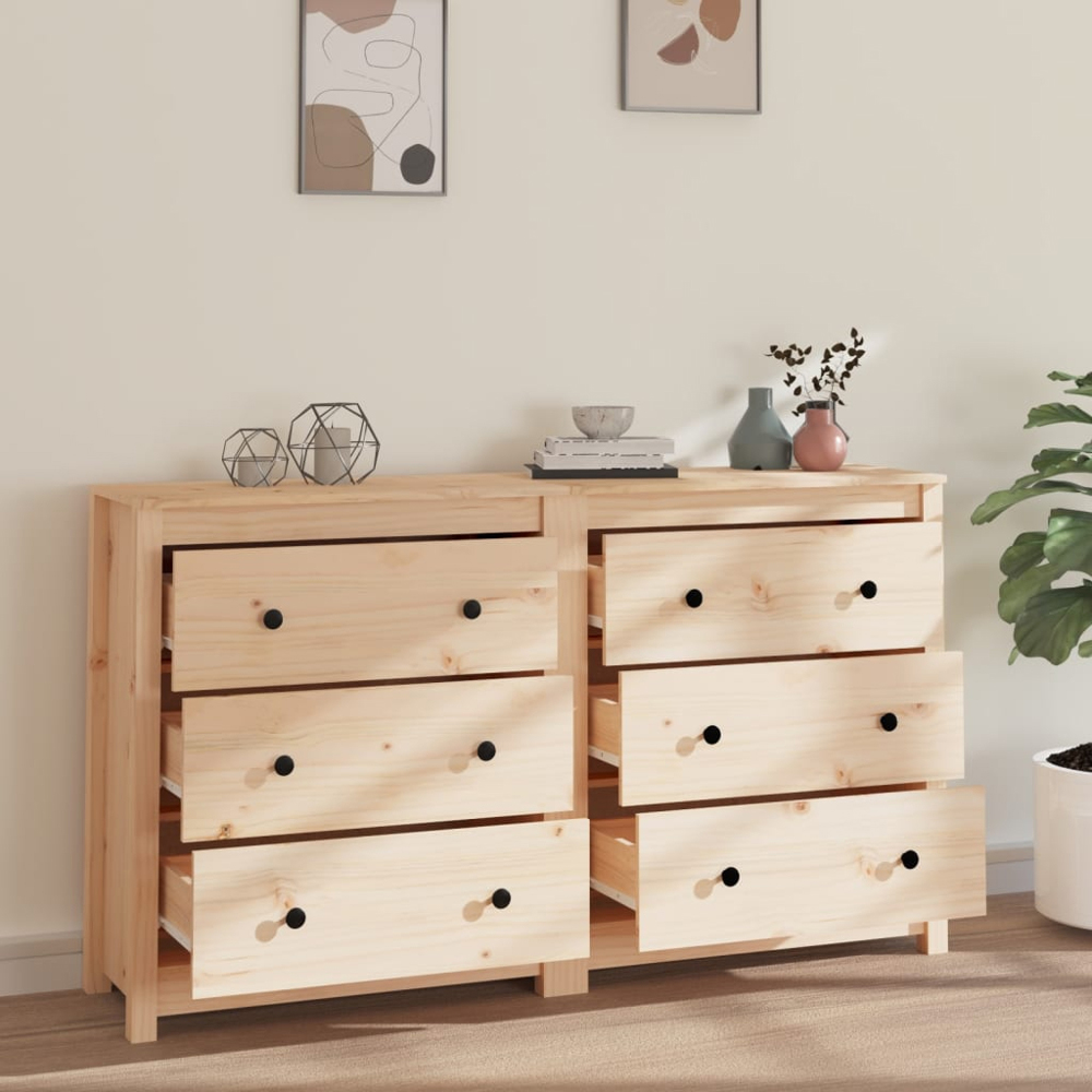 vidaXL 6 Drawer Natural Solid Pine Wood Sideboard Image 3
