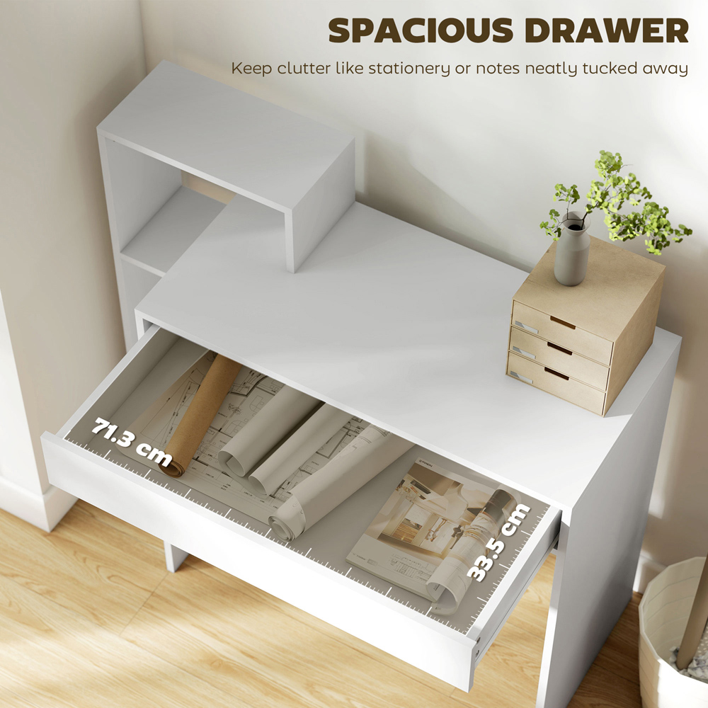 Portland Single Drawer 3 Shelf Computer Desk White Image 7