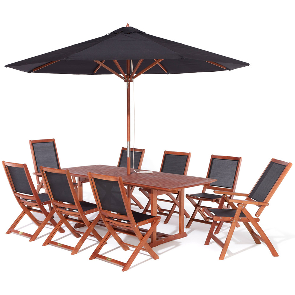 Rowlinson Bali 8 Seater Rectangular Extendable Dining Set with Parasol Image 3