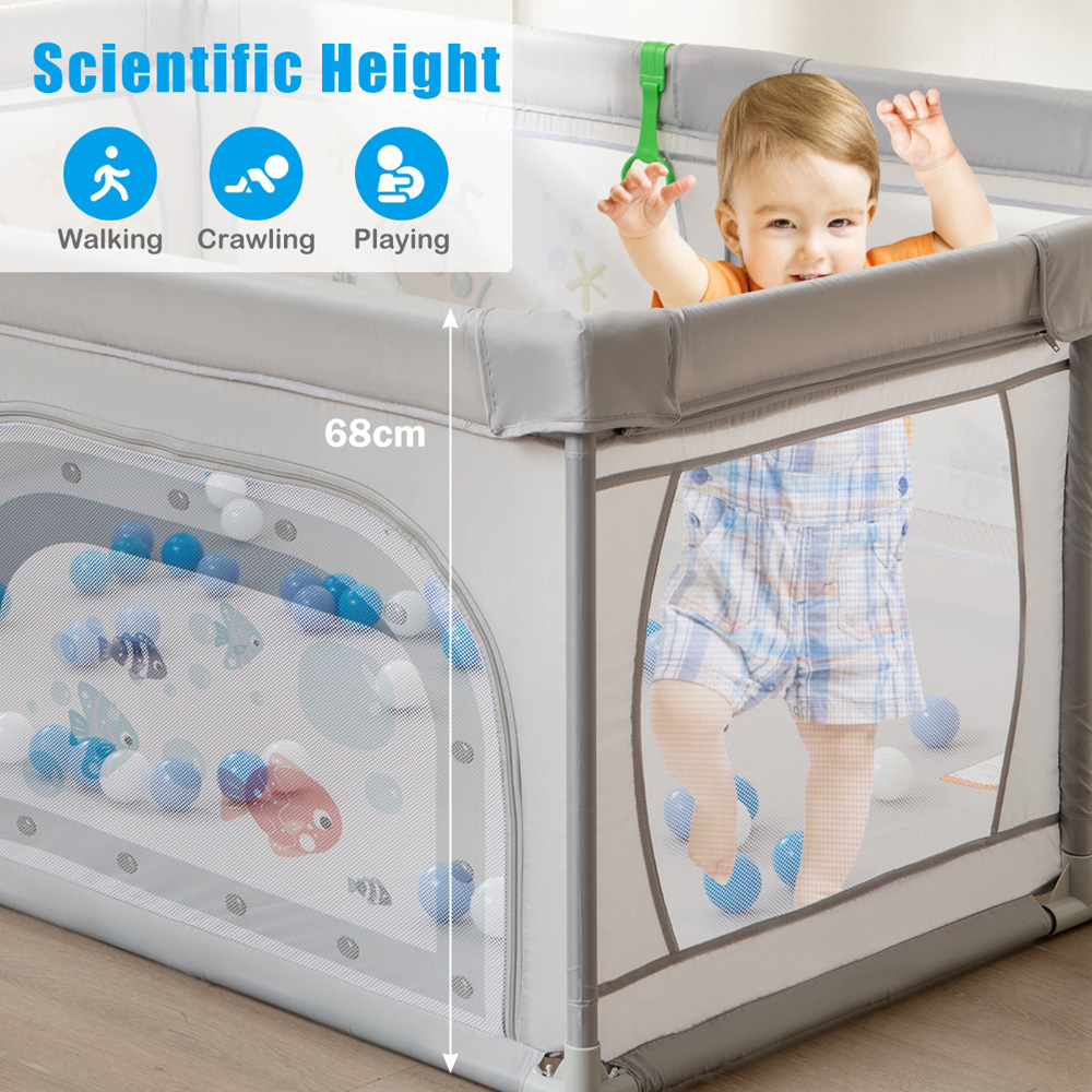 Costway Grey Fishes Baby Playpen with 50 Ocean Balls Image 4