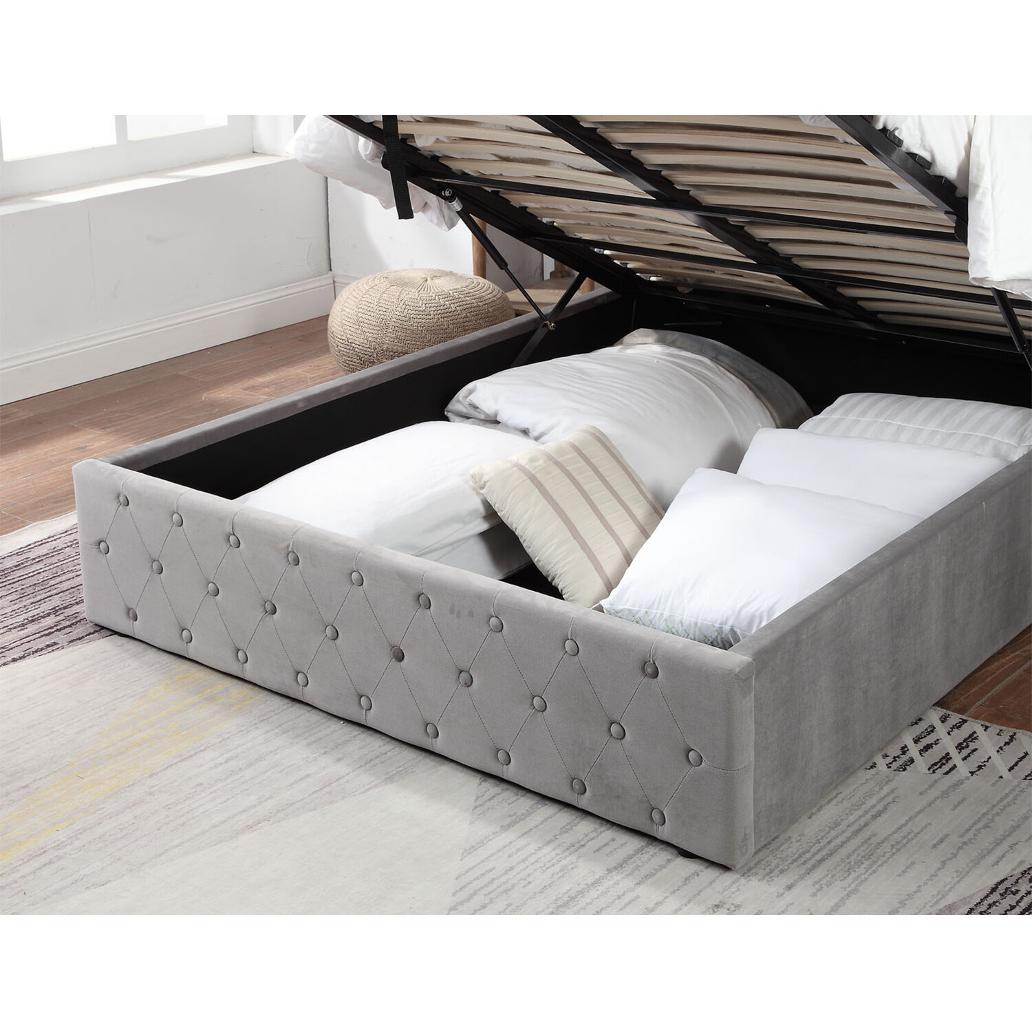 Darcy King Size Grey Brushed Velvet Ottoman Bed Image 3