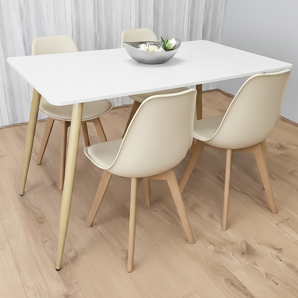 Portland 4 Seater Modern Rectangle Dining Table Set Cream and White Image 1