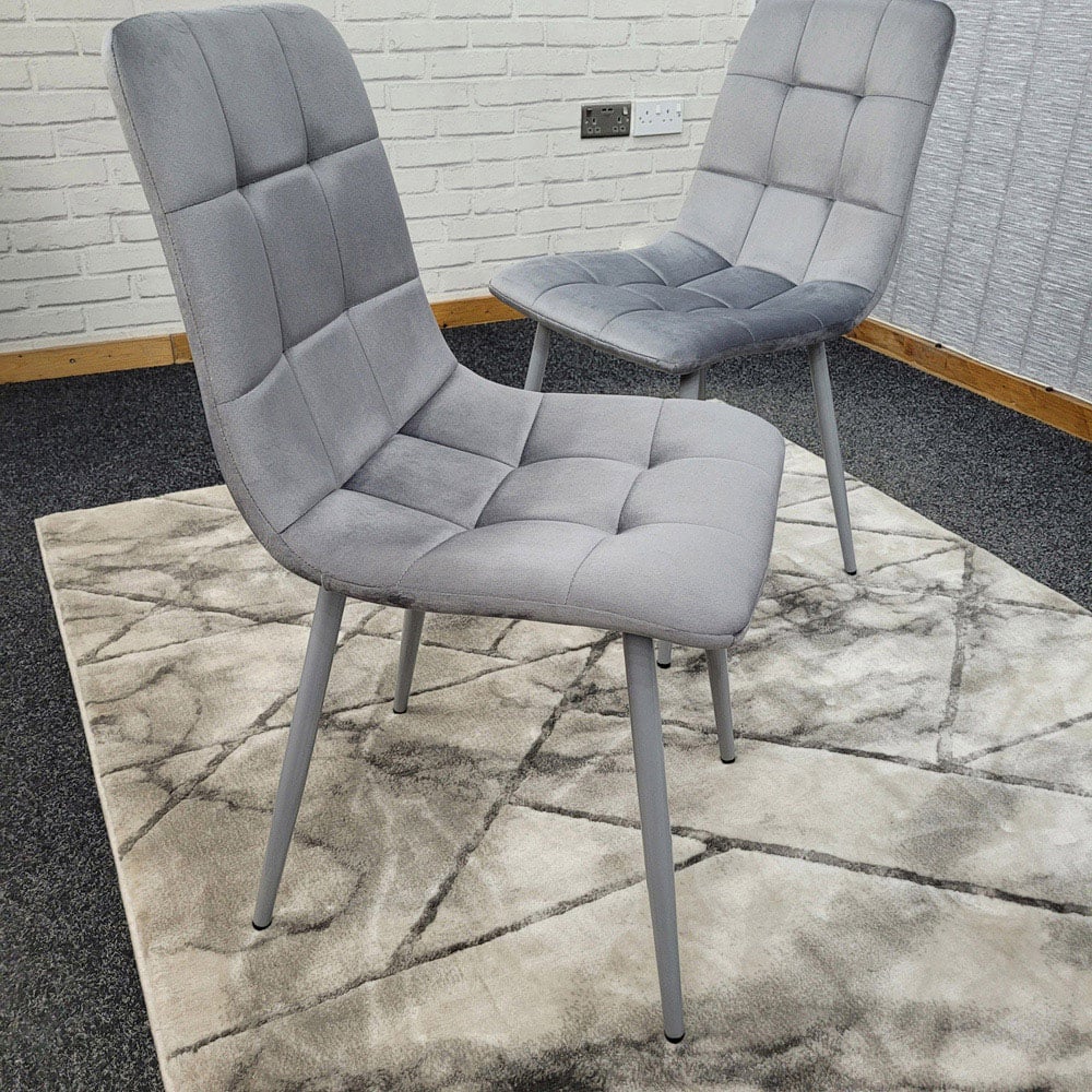 Denver Set of 2 Grey Velvet Dining Chairs Image 4
