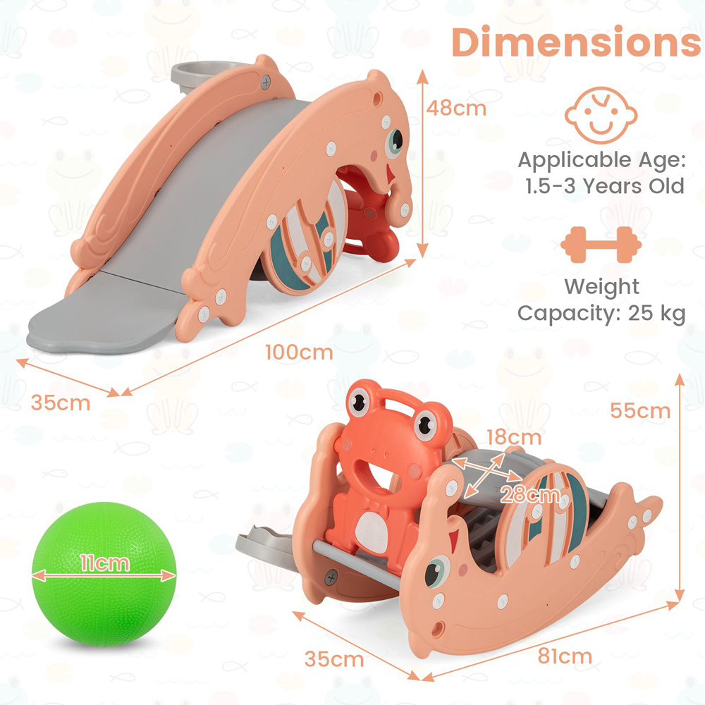 Costway Kids Pink Convertible 3 in 1 Slide Rocking Horse Set with Basketball Hoop Image 6