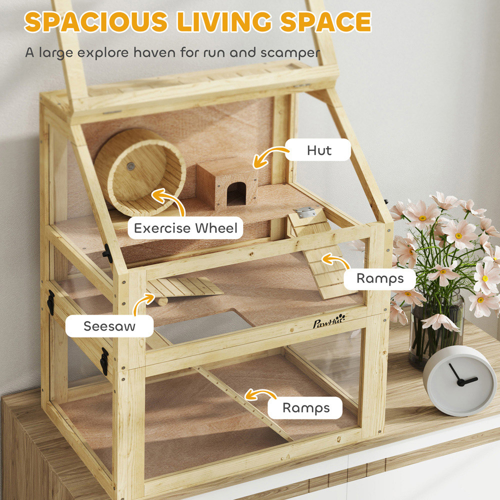 PawHut Wooden Hamster Cage with Detachable Bottom Image 5