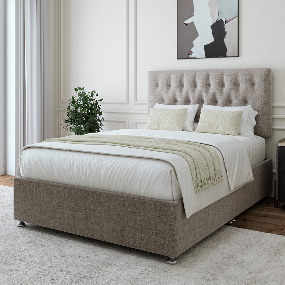Bedmaster King Size Slate Linen Divan Base with Lona Headboard Image 1