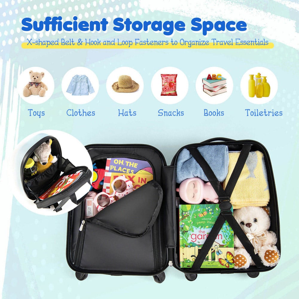 Costway Kids Set of 2 Blue Suitcase Luggage with Wheels Image 5