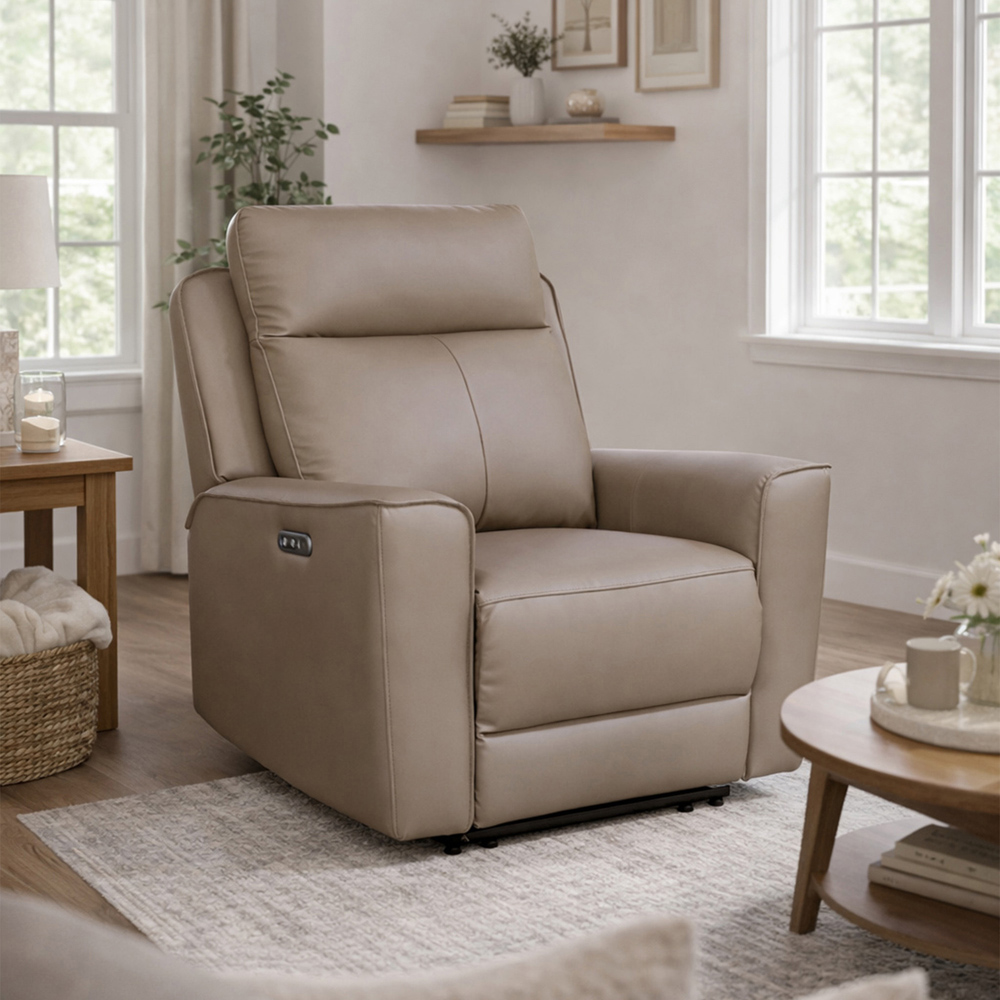 Aspire Elmhurst Mushroom Leather Power Recliner Armchair with USB and USB-C Charging Image 7