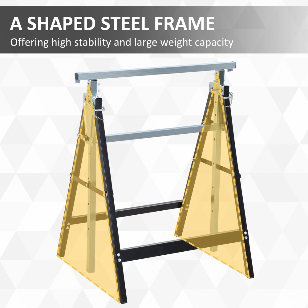 HOMCOM Black Steel Saw Horses Telescopic Builders Work Bench Set of 2 Image 7