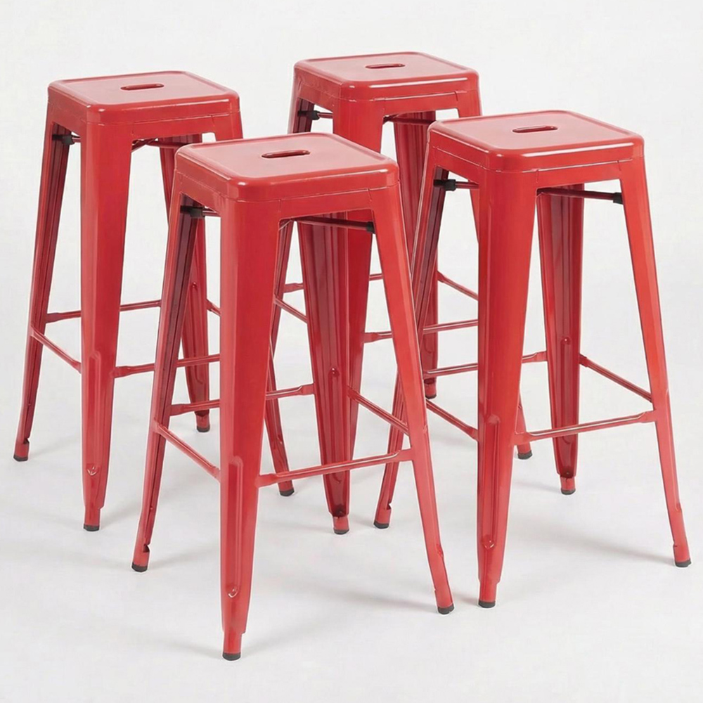 FWStyle Red Gloss Metal Bar Stool 4 Pack Image 4