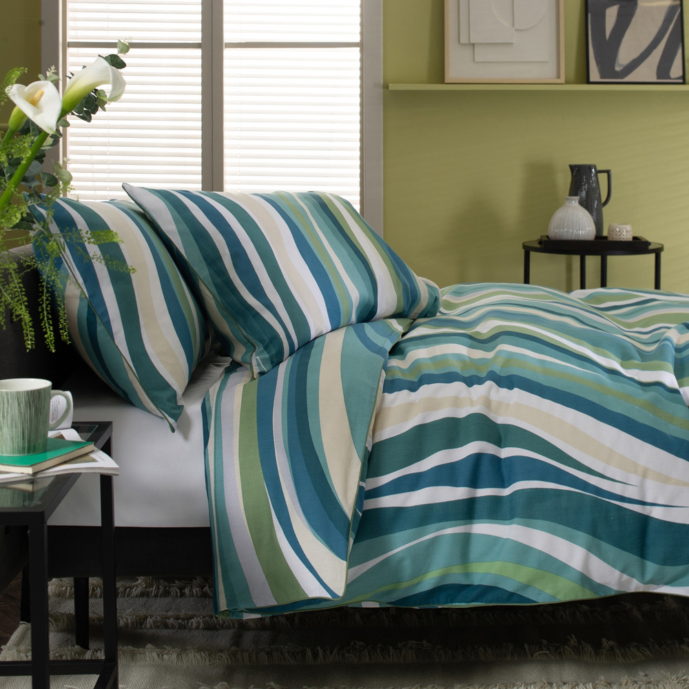 Deyongs Smith Wave Super King Size Green Duvet Set Image 2