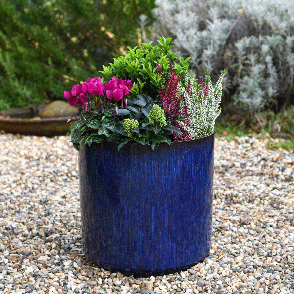 Garden Gear Ocean Blue Glazed Cylinder Planter 31cm 2 Pack Image 2