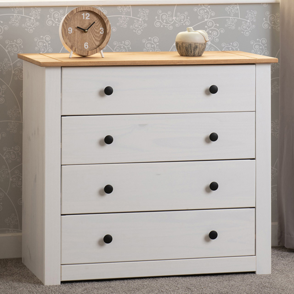 Seconique Panama 4 Drawer White and Natural Wax Chest of Drawers Image 1