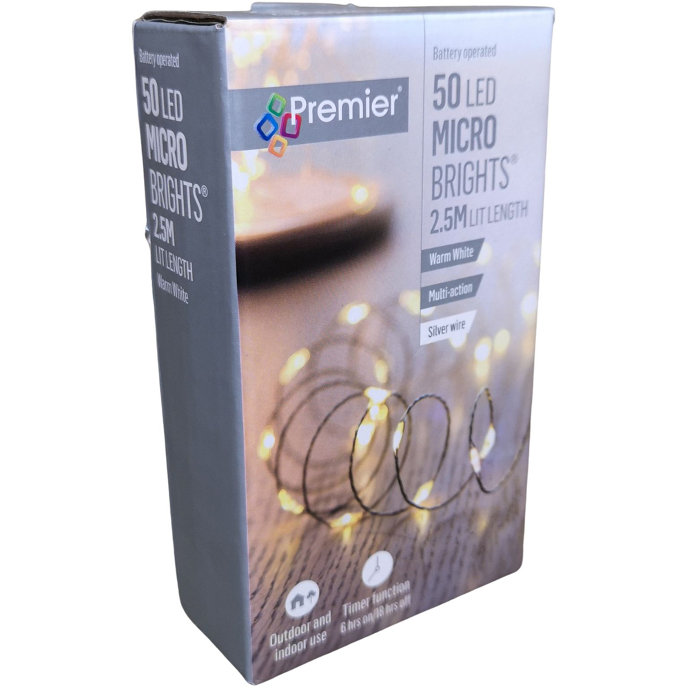 Premier MicroBrights 50 Warm White LED Pin Wire Micro String Light 2.5m Image 8