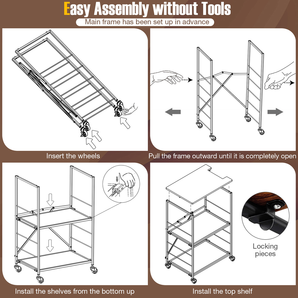 Costway 2 Shelf Black Storage Trolley Image 8