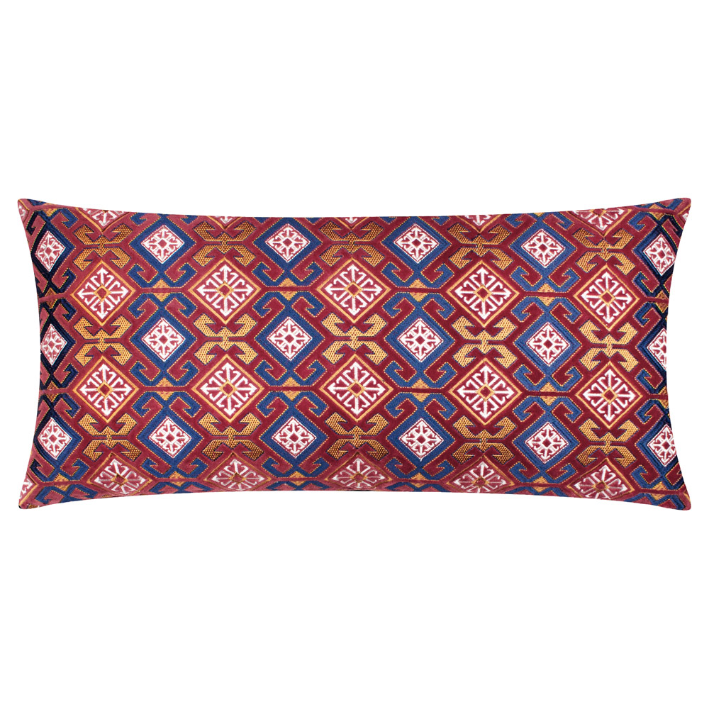 Paoletti Laurel Ruby and Gold Embroidered Velvet Cushion 30 x 60cm Image 1