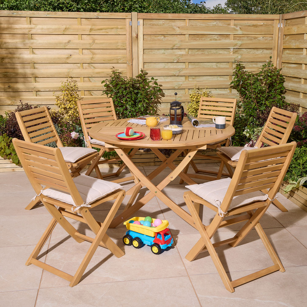 Rowlinson Ashdown 6 Seater Round Folding Dining Set with Cushions Image 9