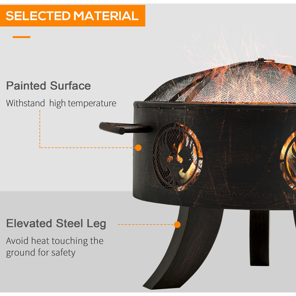 Outsunny Bronze Round Patio Fire Pit with Cover Image 6