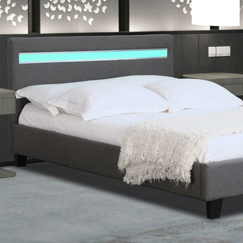 Brooklyn King Size Dark Grey Fabric Modern LED Bed Frame Image 2