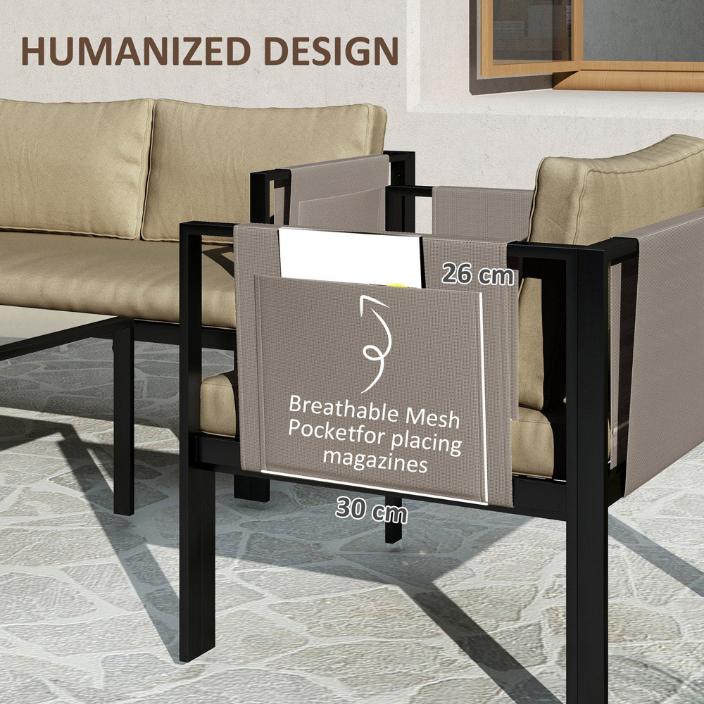 Outsunny 4 Seater Khaki Garden Sofa Set with Tempered Glass Coffee Table Image 5