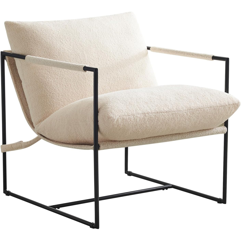 wilko Luca White Boucle Upholstered Lounge Accent Chair with Metal Frame Image 2