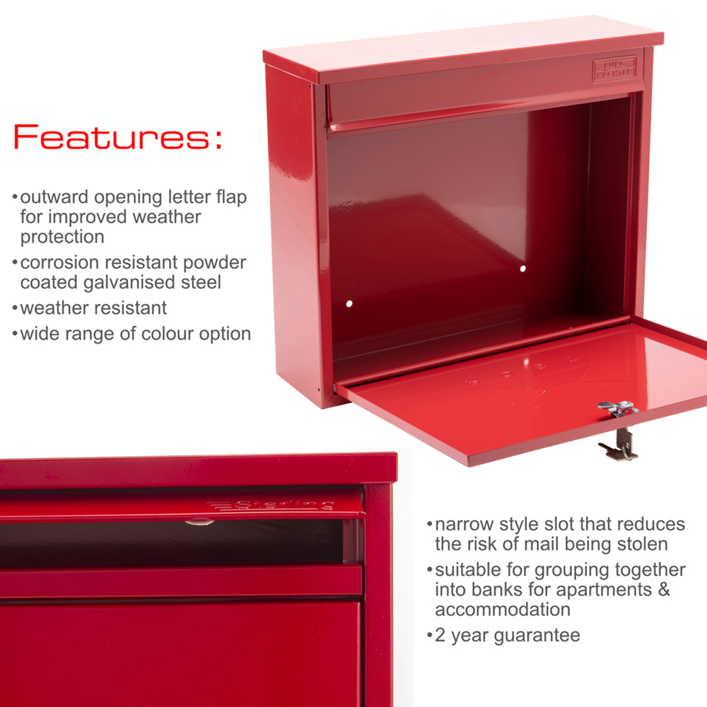 Burg-Wachter Elegance Red Wall Mounted Galvanised Steel Post Box Image 3