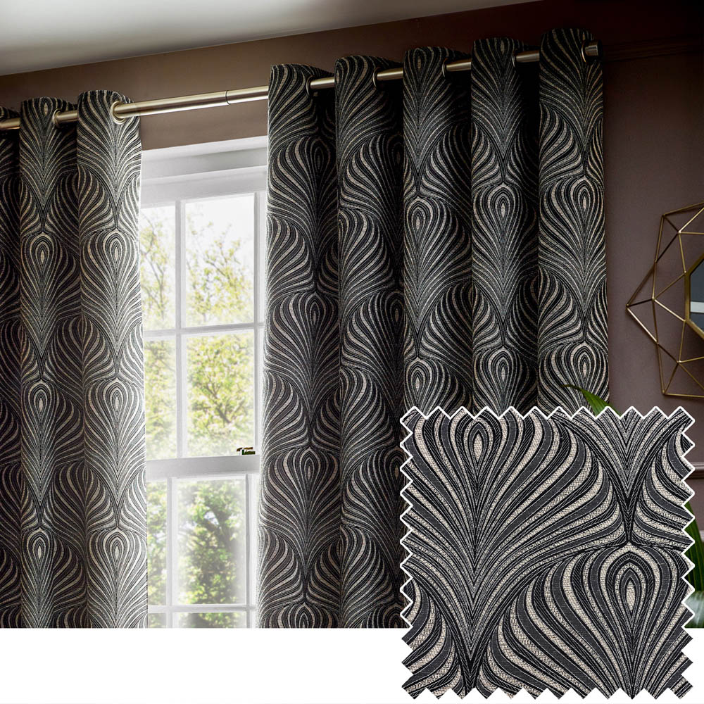 Paoletti Gatsby Black Jacquard Eyelet Curtain 168 x 137cm Image 2