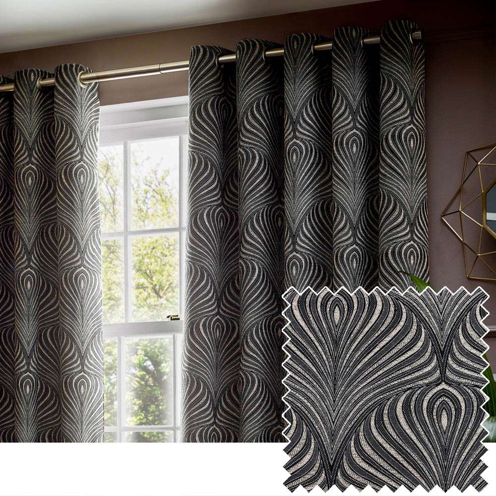 Paoletti Gatsby Black Jacquard Eyelet Curtain 137 x 168cm Image 2