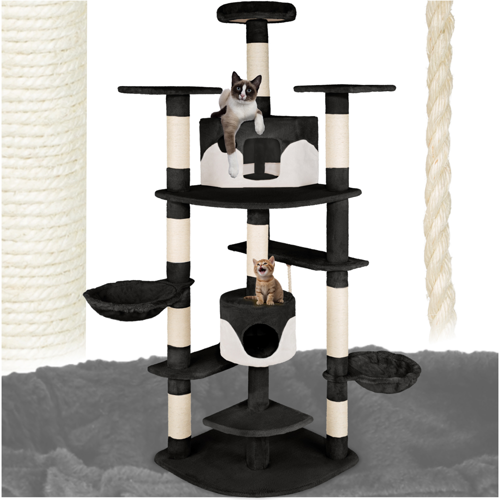 tectake Nelly Black and White Cat Tree with Scratching Posts 204cm Image 2