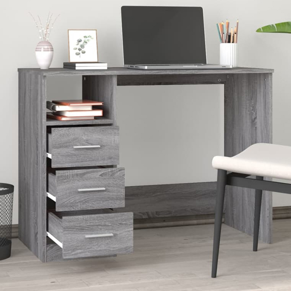 vidaXL 3 Drawer Single Shelf Computer Desk Grey Sonoma Image 1