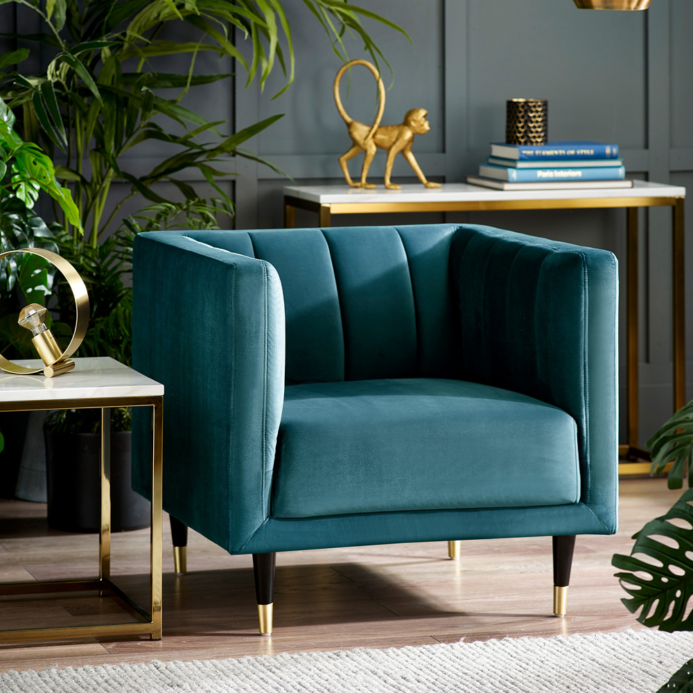 Julian Bowen Salma Teal Velvet Scalloped Back Chair Image 4