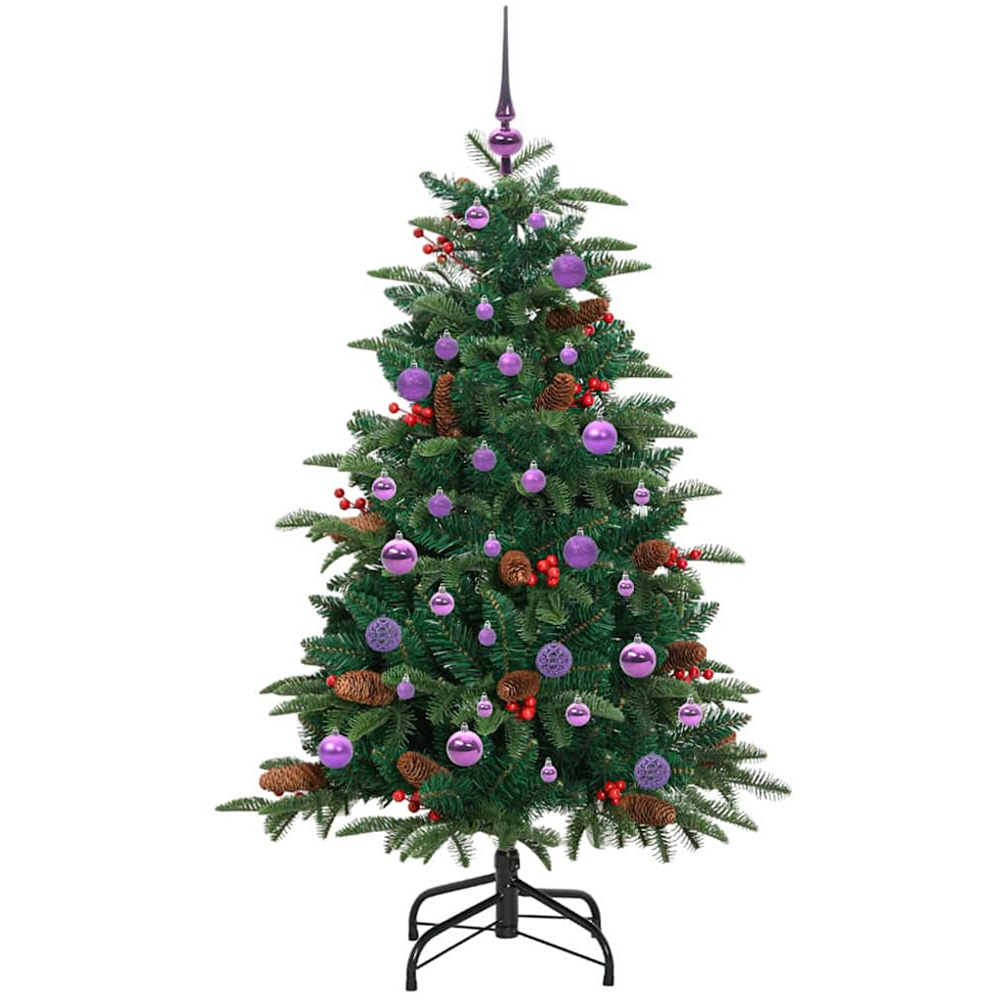 vidaXL Pre-Lit Warm White LED and Lilac Baubles Green Artificial Christmas Tree with Stand 5ft Image 2