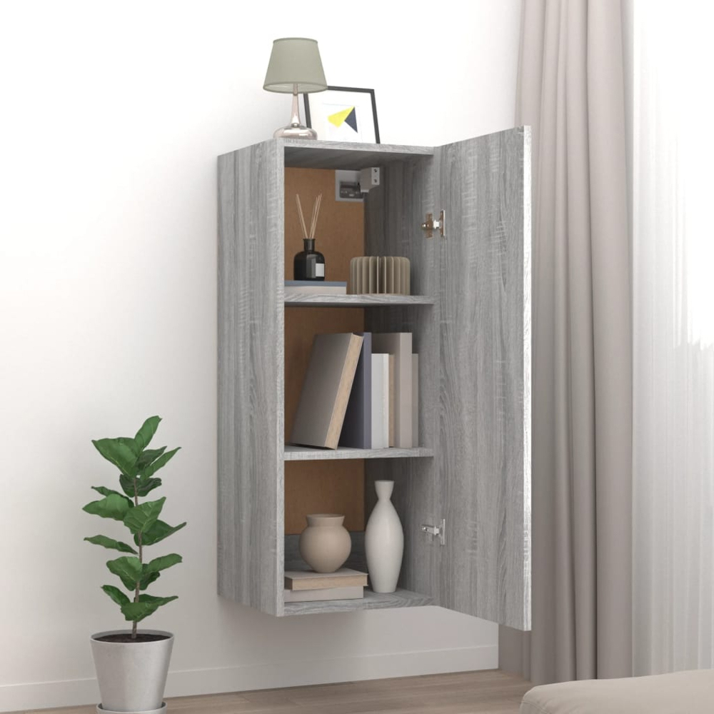 vidaXL Single Door Grey Sonoma Wall Cabinet with Gold Handle Image 9