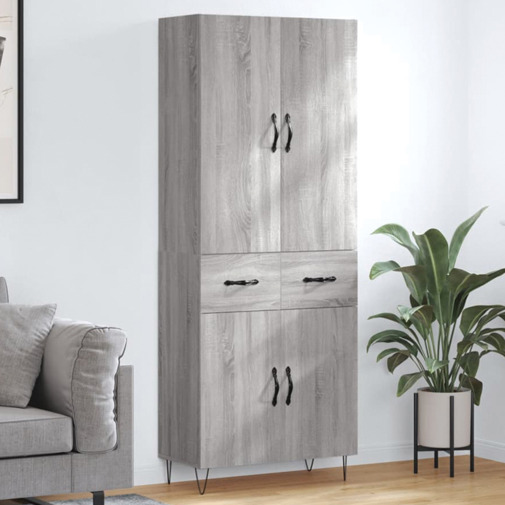vidaXL 4 Door 2 Drawer Grey Sonoma Highboard Image 1