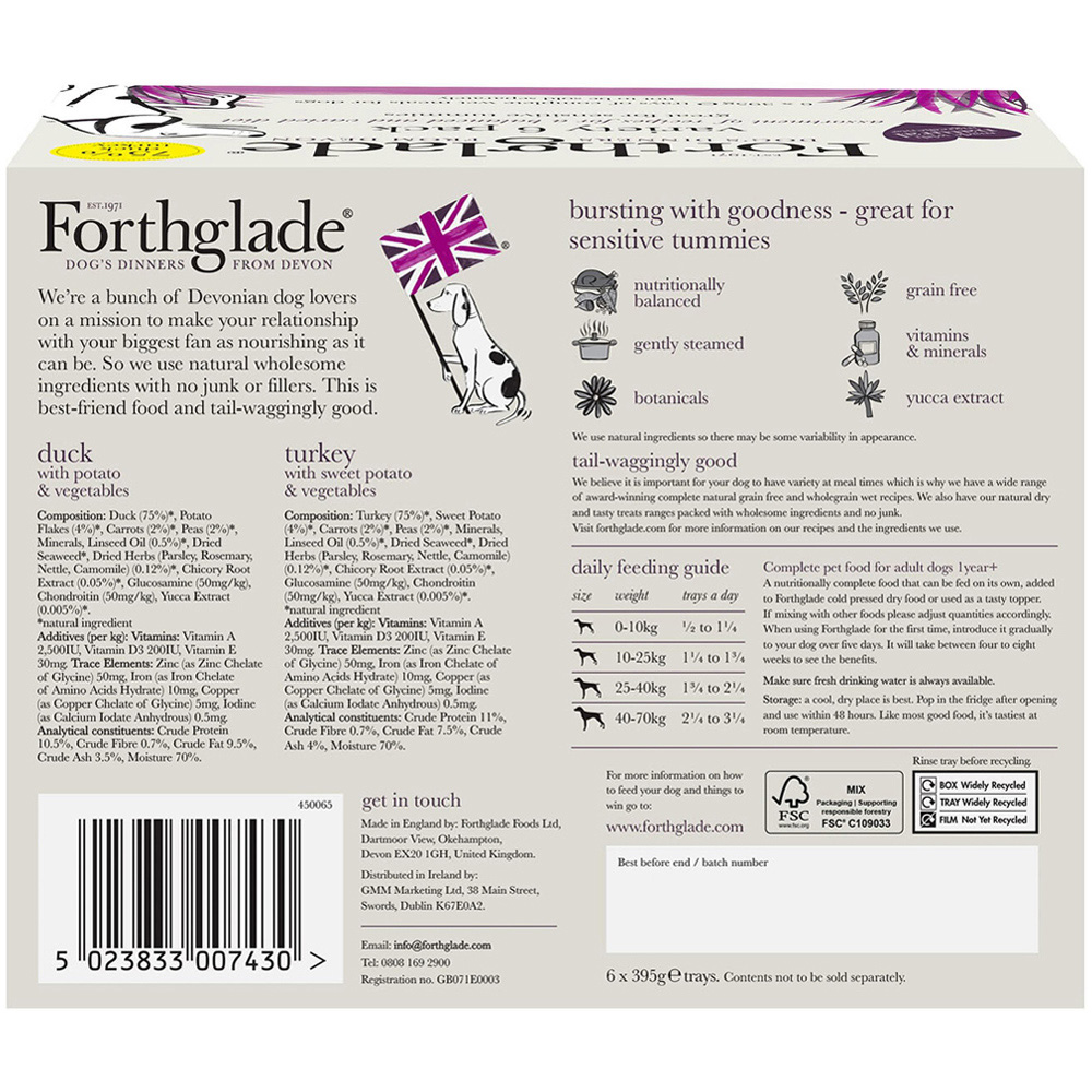 Forthglade Duck and Turkey Adult Dog Food 395g 6 Pack Image 2