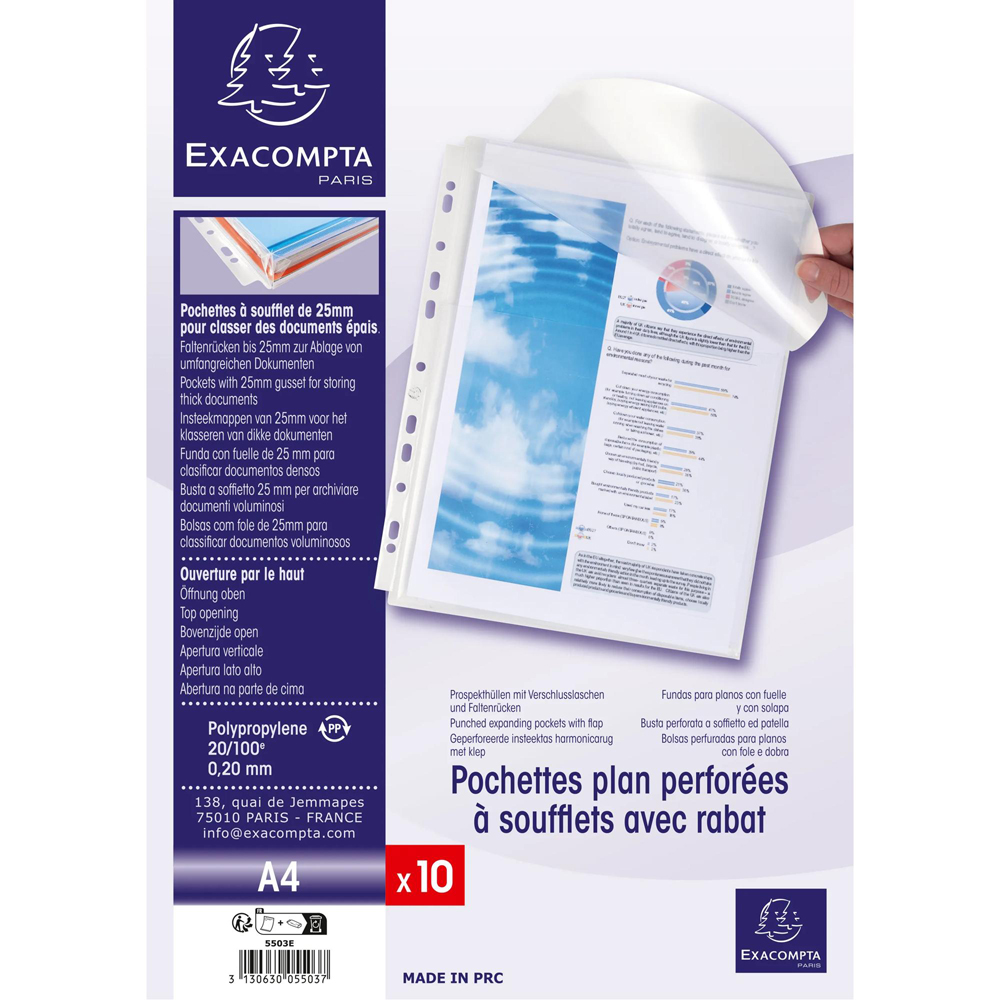 Exacompta Crystal Expanding Punched Pockets 10 Pack Image 7